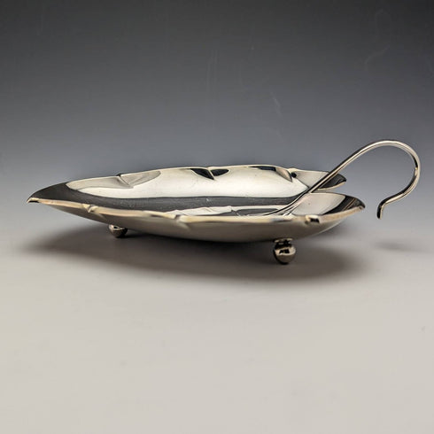 British Vintage Silver Plate Leaf Shaped Dish Pair